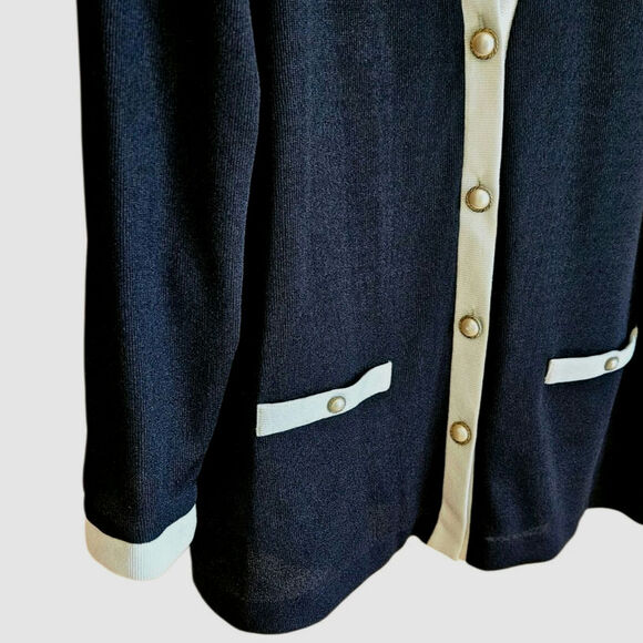 Vintage DonnKenny DK Gold Cartigan Sweater Classic Black Cream Women's XLarge - Picture 3 of 6